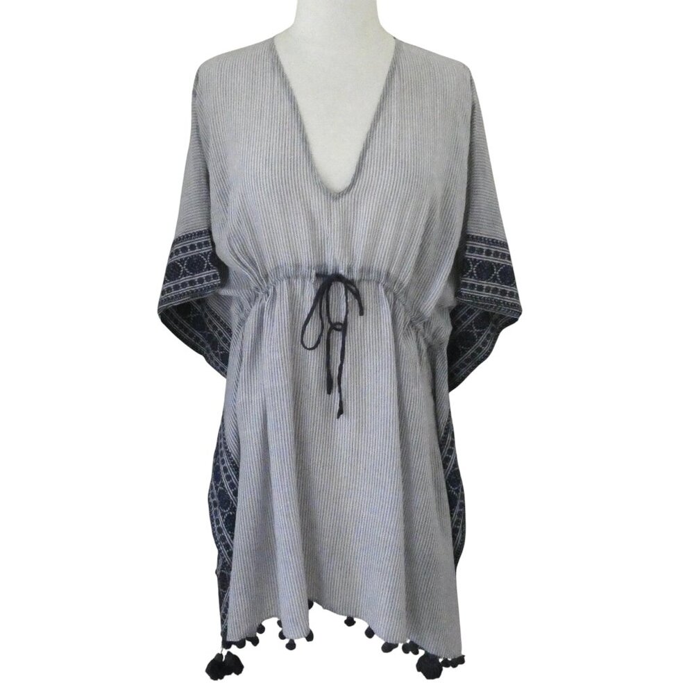 MATTA striped cotton embroidered Kaftan w tassels One Size